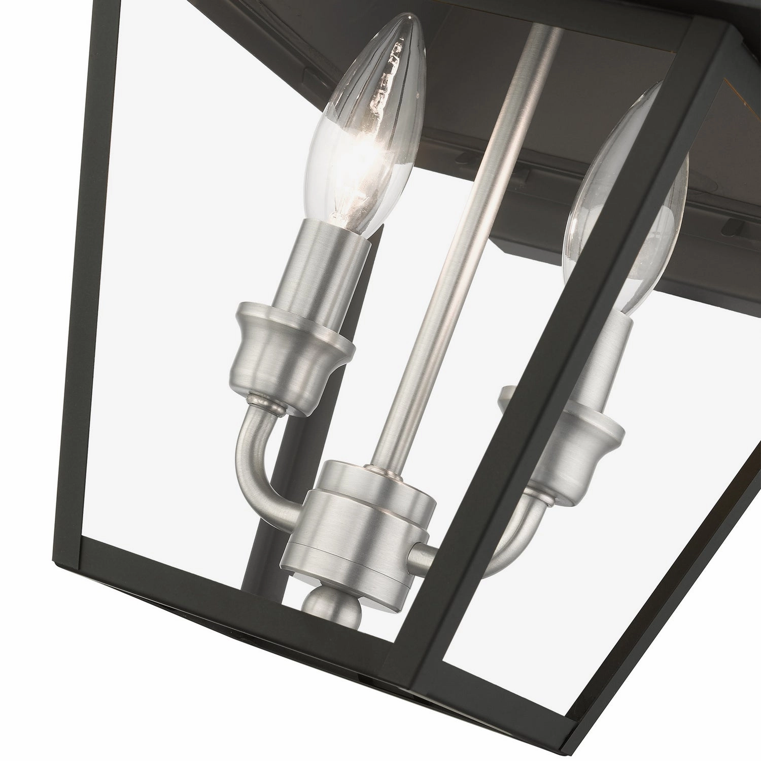 Wentworth Two Light Outdoor Wall Lantern Black w/ Brushed Nickel Cluster