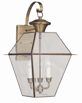 Westover Three Light Outdoor Wall Lantern Antique BrassOutdoor wall sconces with motion sensor
