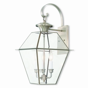 Westover Three Light Outdoor Wall Lantern Brushed NickelOutdoor wall sconces with motion sensor