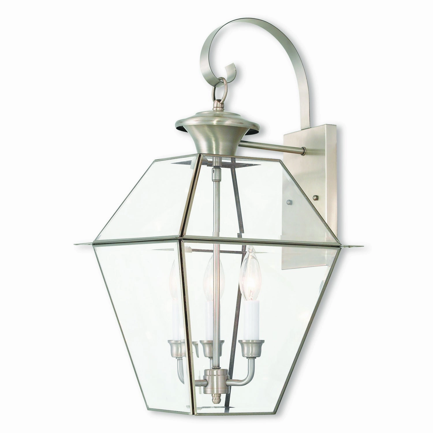 Westover Three Light Outdoor Wall Lantern Brushed NickelOutdoor wall sconces with motion sensor