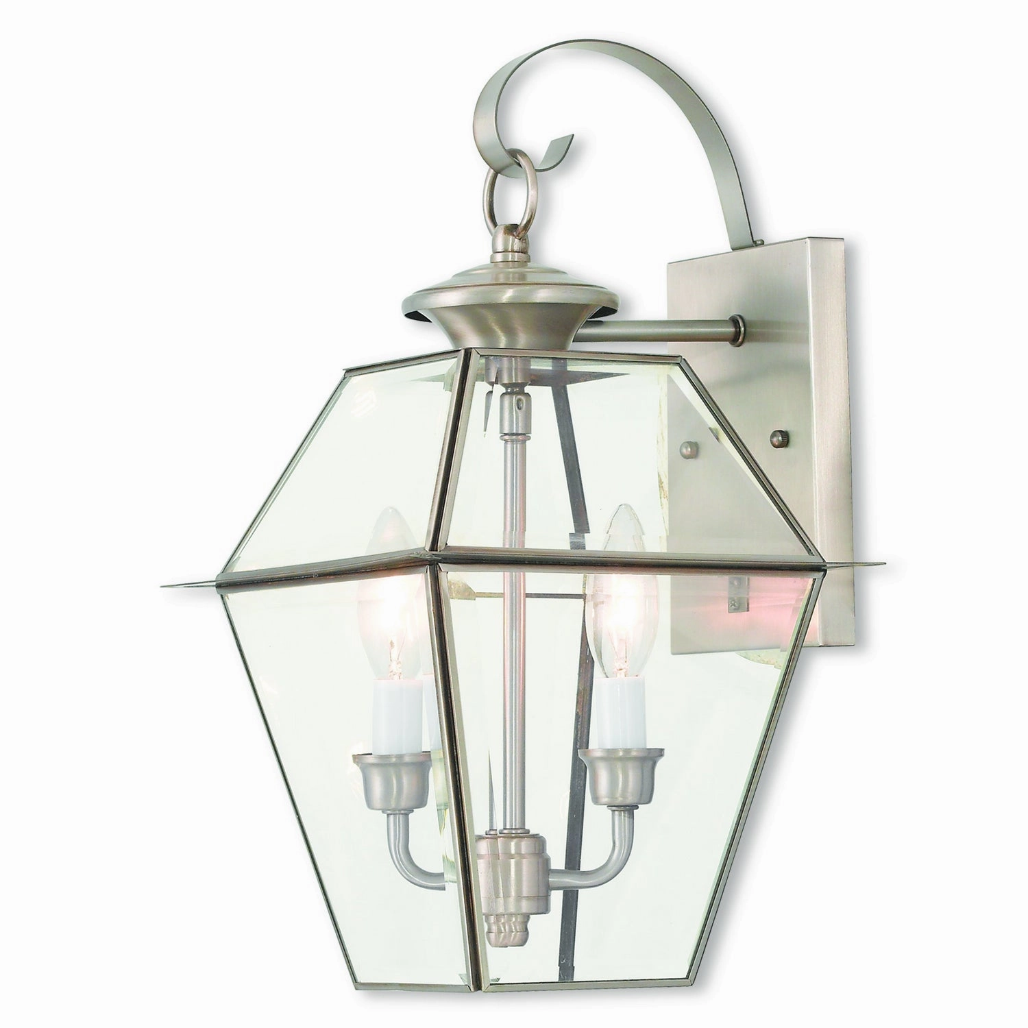 Westover Two Light Outdoor Wall Lantern Brushed NickelOutdoor wall sconces with motion sensor
