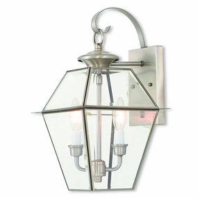 Westover Two Light Outdoor Wall Lantern Brushed NickelOutdoor wall sconces with motion sensor