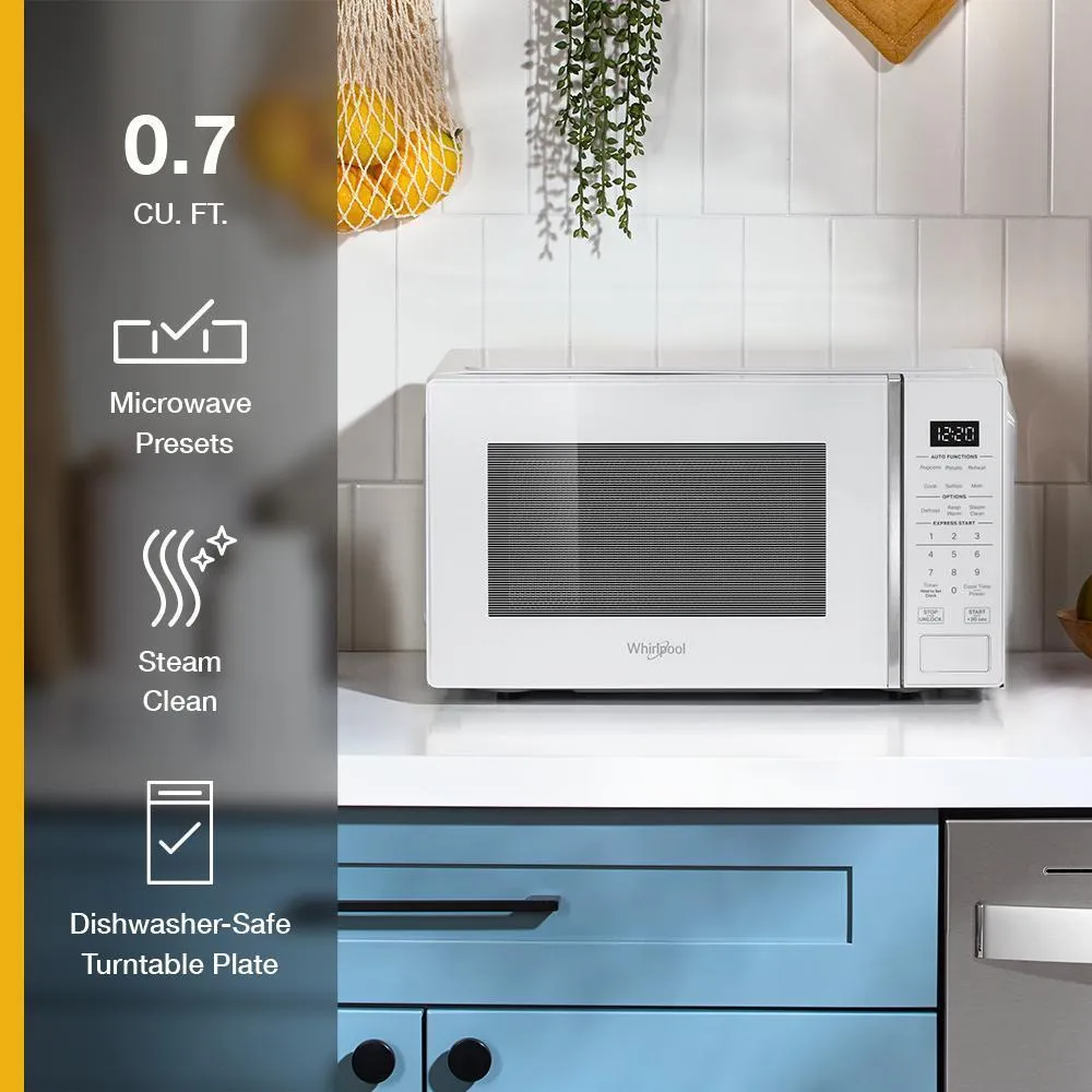 Whirlpool WMCS3018RW 0.7 Cu. Ft. White Countertop Microwave With Steam Clean - 700 Watt