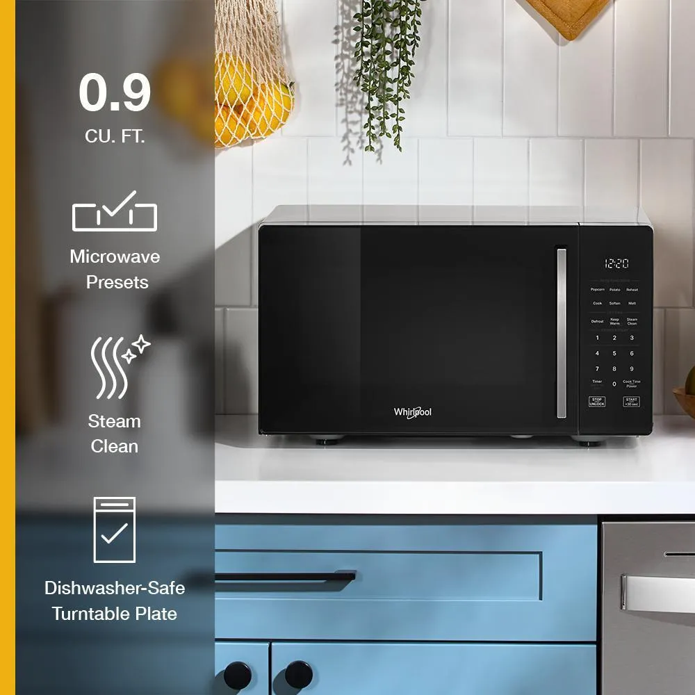 Whirlpool WMCS3019RB 0.9 Cu. Ft. Black Countertop Microwave With Steam Clean - 900 Watt