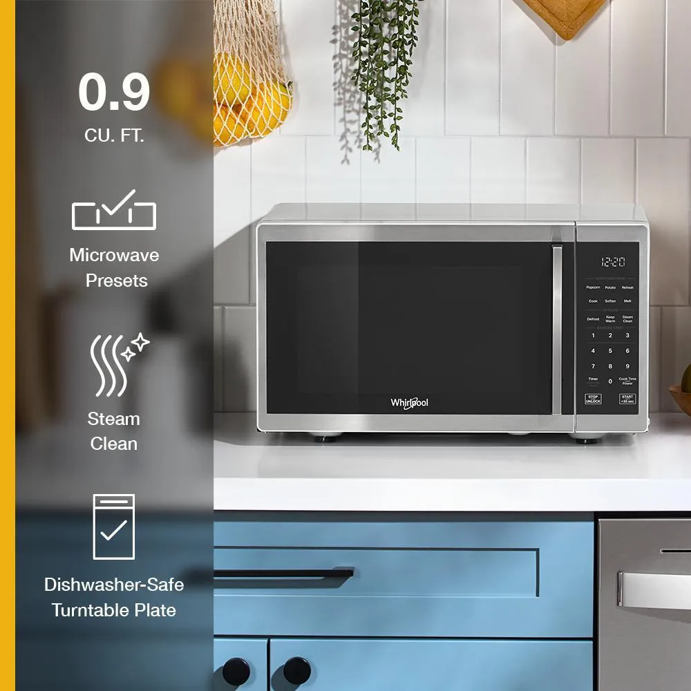 Whirlpool WMCS3019RS 0.9 Cu. Ft. Stainless Steel Countertop Microwave With Steam Clean - 900 Watt