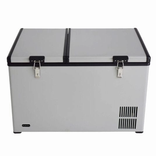 Whynter FM-901DZ 90 Quart Dual Zone Portable Fridge/Freezer with 12V Option and Wheels outdoor beverage cooler with wheels