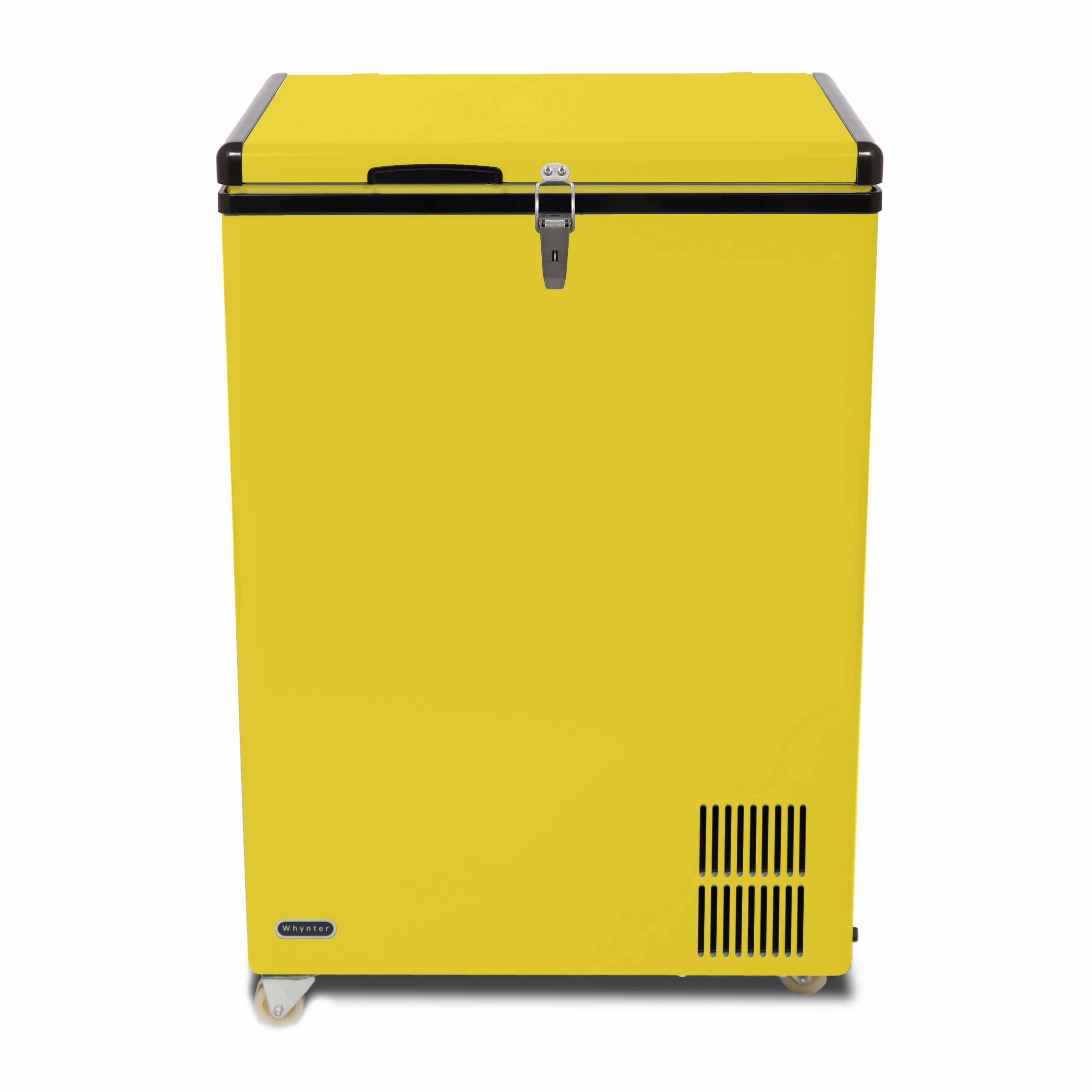 Whynter FM-951YW 95 Quart Portable Wheeled Refrigerator/Freezer with Door Alert and 12v Option Limited Edition Yellow outdoor beverage cooler with wheels
