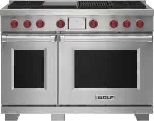 Wolf DF48450CGBKP 48" Dual Fuel Range - 4 Burners, Infrared Charbroiler And Infrared Griddle