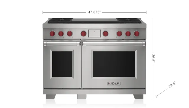 Wolf DF48450DGBKPLP 48" Dual Fuel Range - 4 Burners And Infrared Dual Griddle