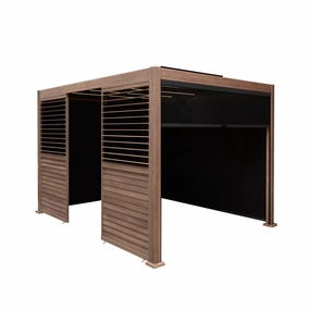 Wood Effect Aluminium Pergola With Blinds, 2 x Side Panels & LED Lights - 3m x 3moutdoor patio furniture set