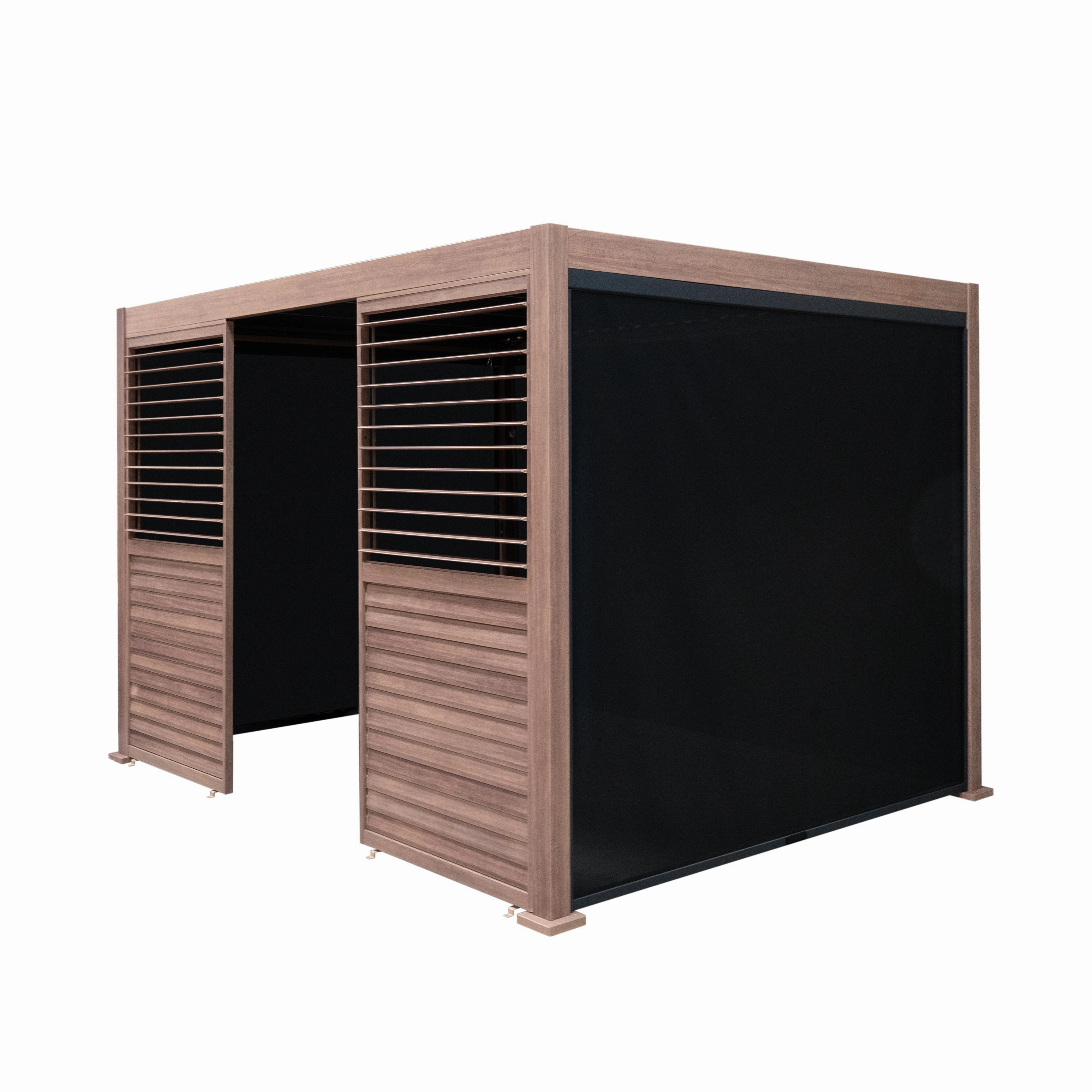 Wood Effect Aluminium Pergola With Blinds & 2 Louvre Panels - 3m x 3moutdoor patio furniture set