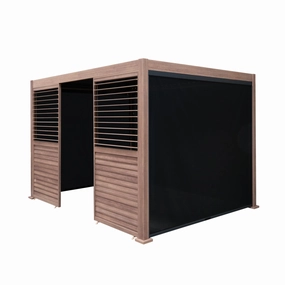 Wood Effect Aluminium Pergola With Blinds & 2 Louvre Panels - 3m x 3moutdoor patio furniture set
