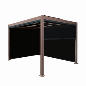 Wood Effect Aluminium Pergola With Blinds & LED Lights - 3m x 3moutdoor patio furniture set