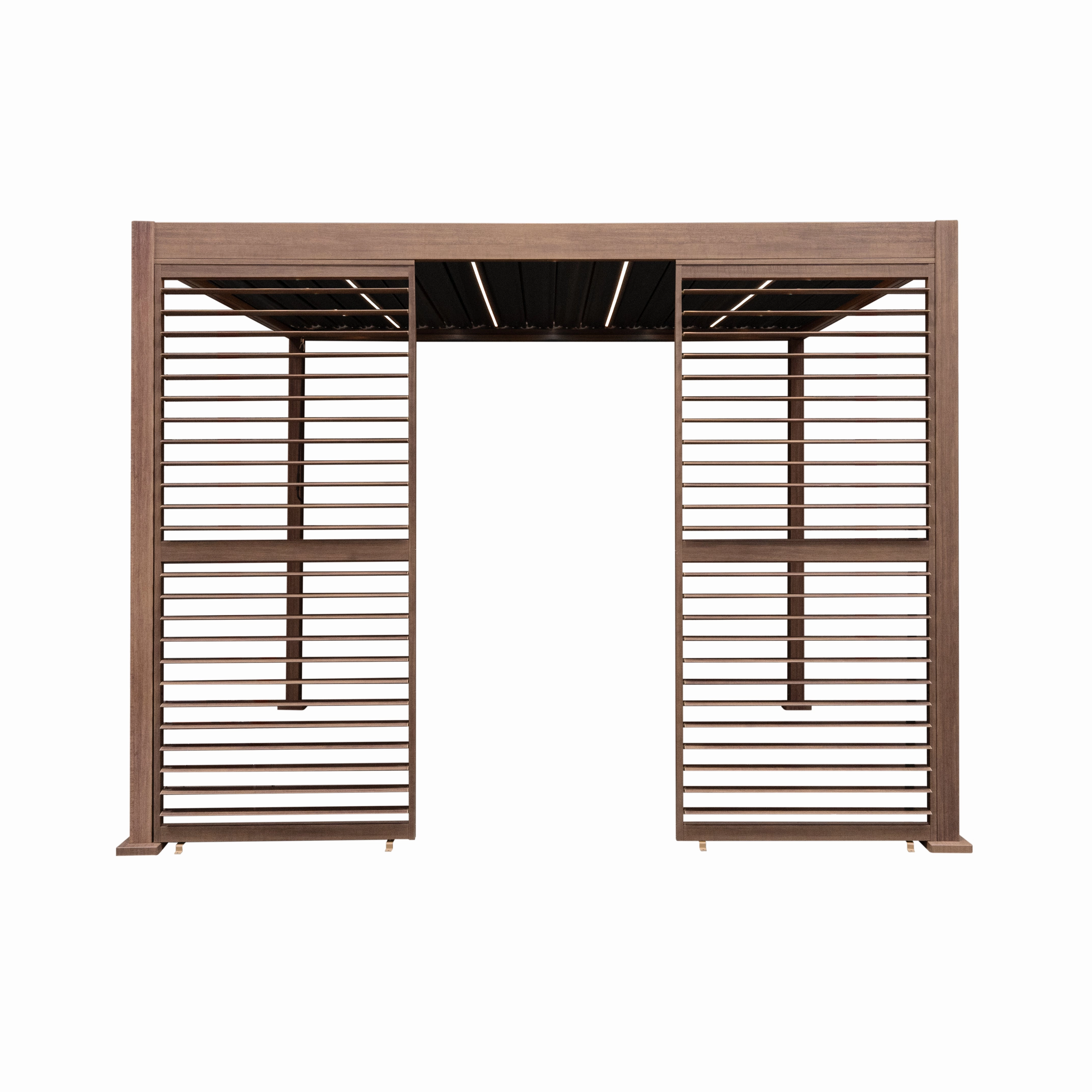Wood Effect Aluminium Pergola With LED Lights & 2 x Side Panels - 3m x 3m