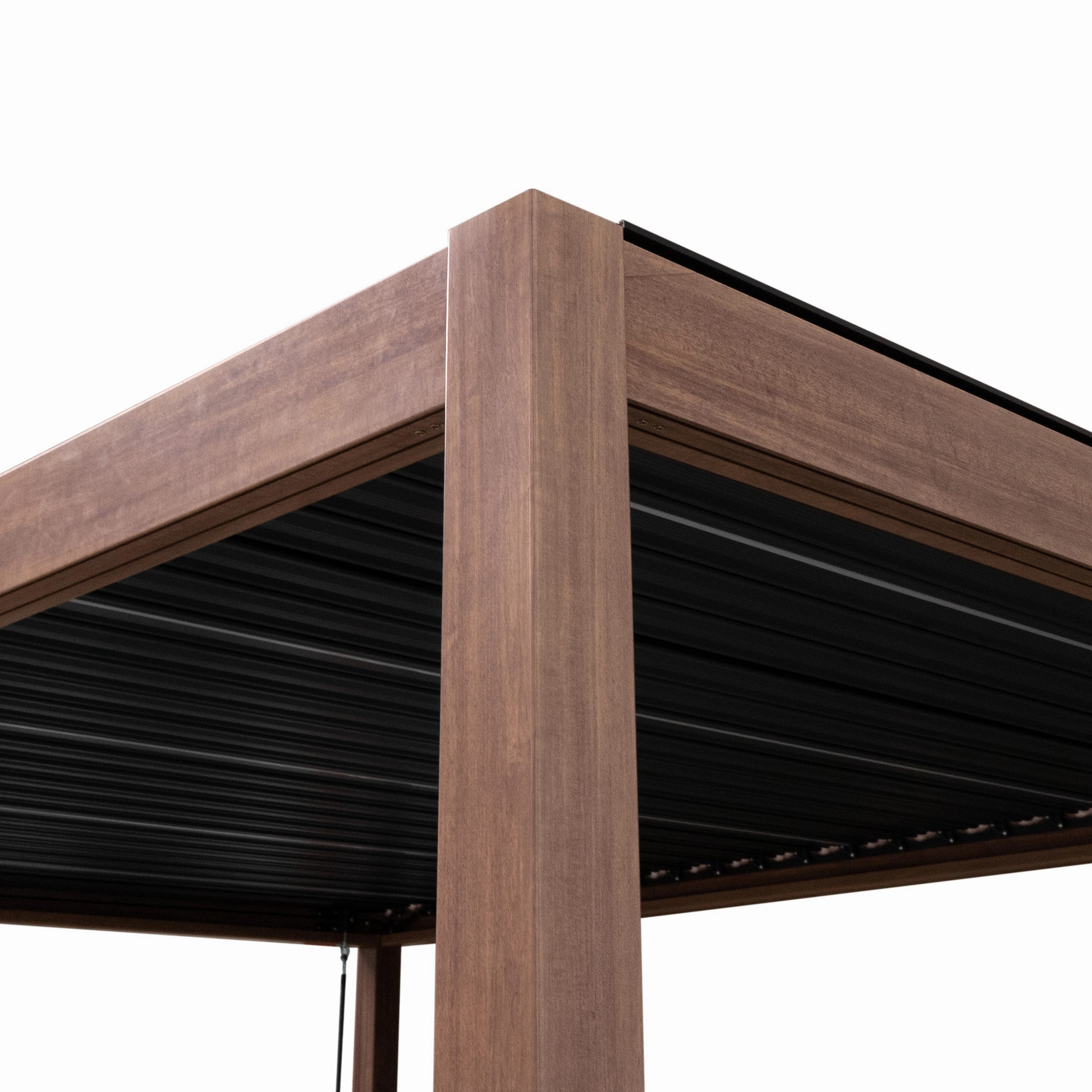 Wood Effect Aluminium Pergola With LED Lights & 2 x Side Panels - 3m x 3m