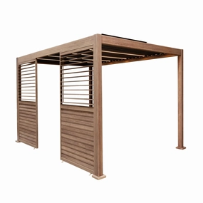 Wood Effect Aluminium Pergola With LED Lights & 2 x Side Panels - 3m x 3moutdoor patio furniture set