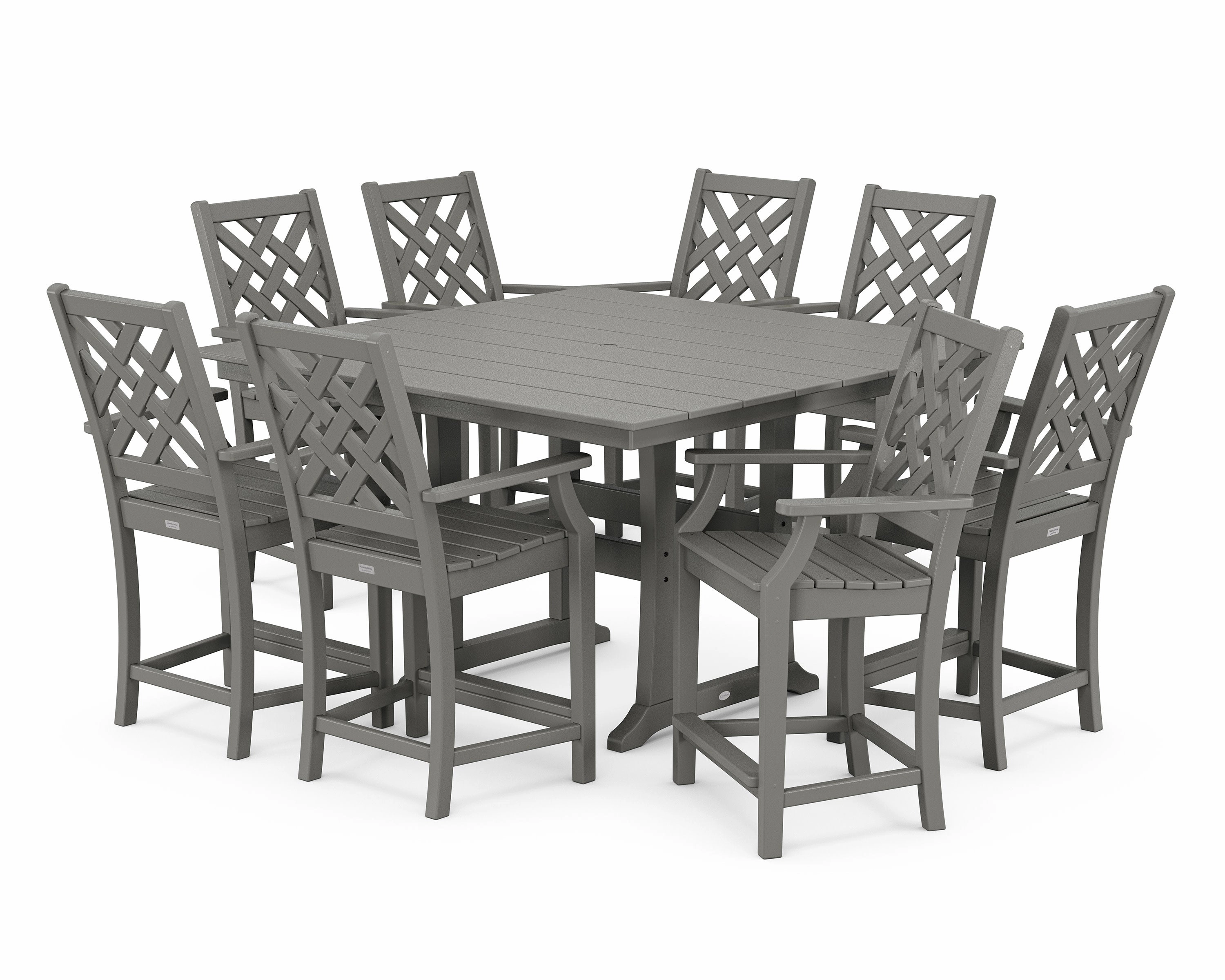 Wovendale 9-Piece Square Farmhouse Counter Set with Trestle Legsoutdoor patio furniture set