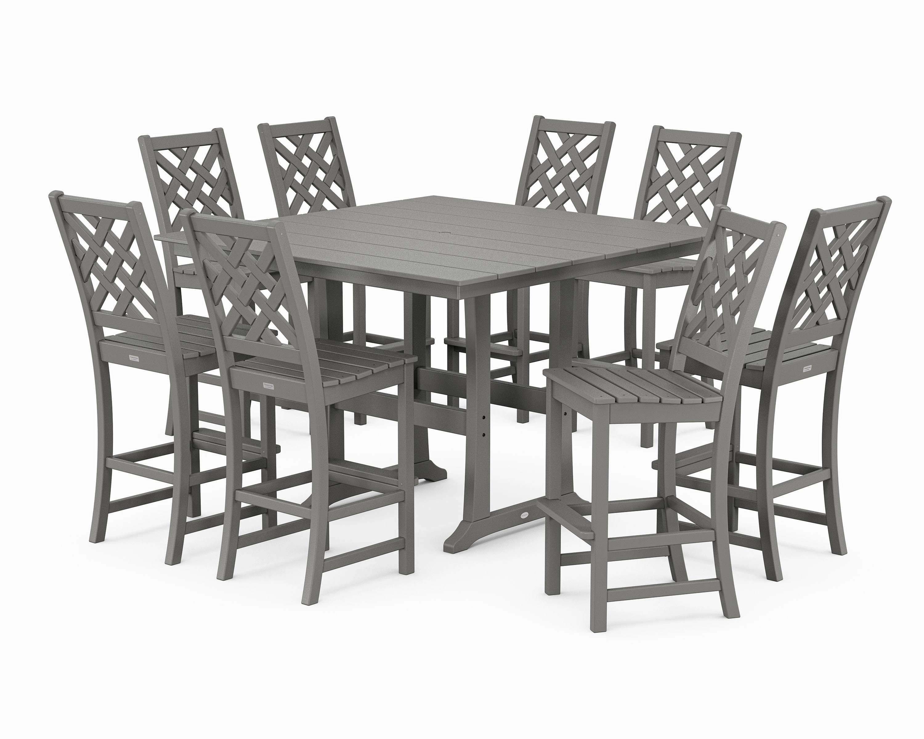 Wovendale Side Chair 9-Piece Square Farmhouse Bar Set with Trestle Legsoutdoor patio furniture set