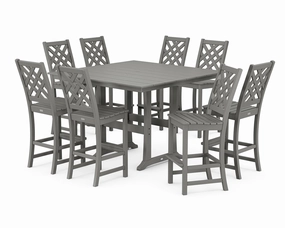 Wovendale Side Chair 9-Piece Square Farmhouse Bar Set with Trestle Legsoutdoor patio furniture set