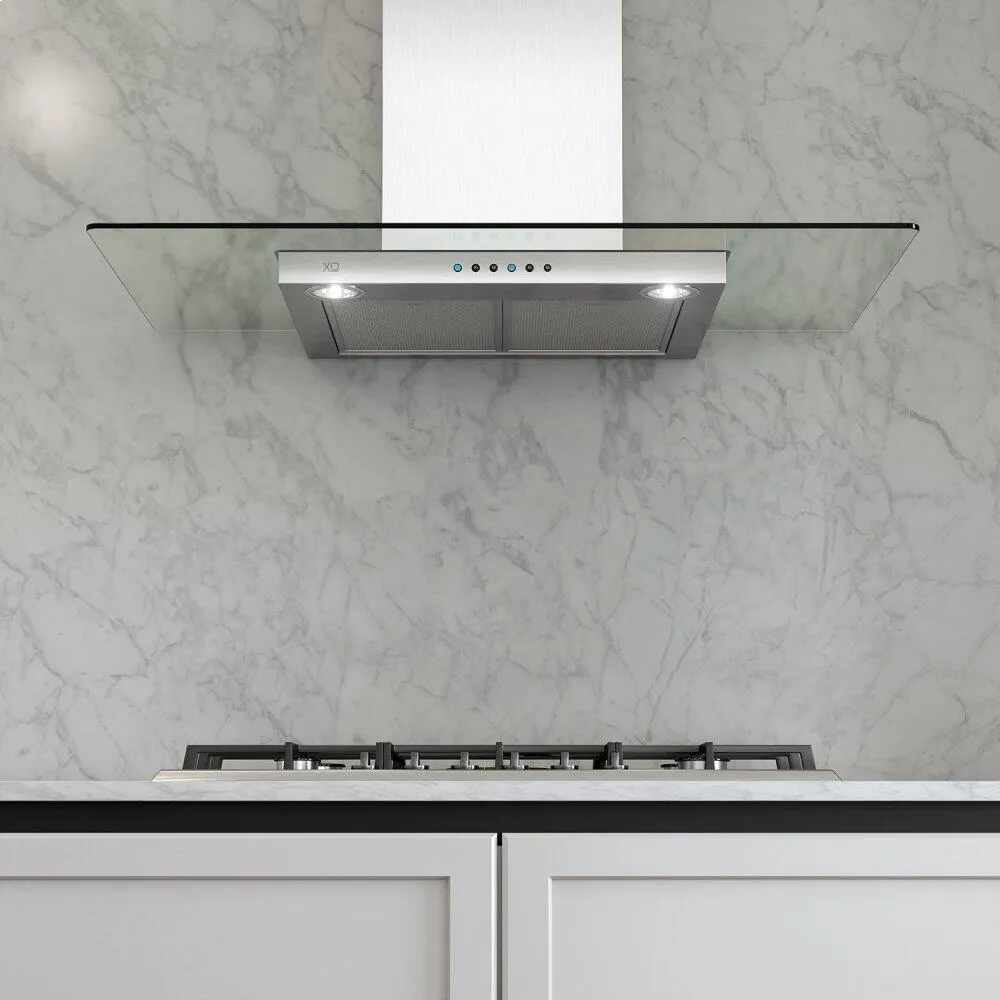 Xo Appliance XOQ30GC 30" 600/395 Cfm Wall Chimney Hood Stainless/Glass