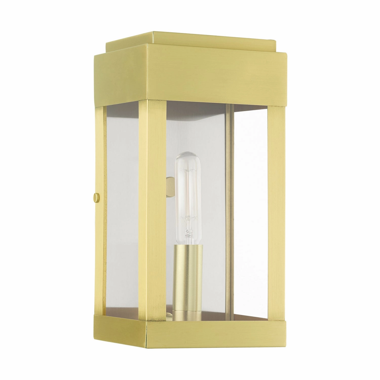 York One Light Outdoor Wall Lantern Satin Brass w/ Brushed Nickel Stainless Steel
