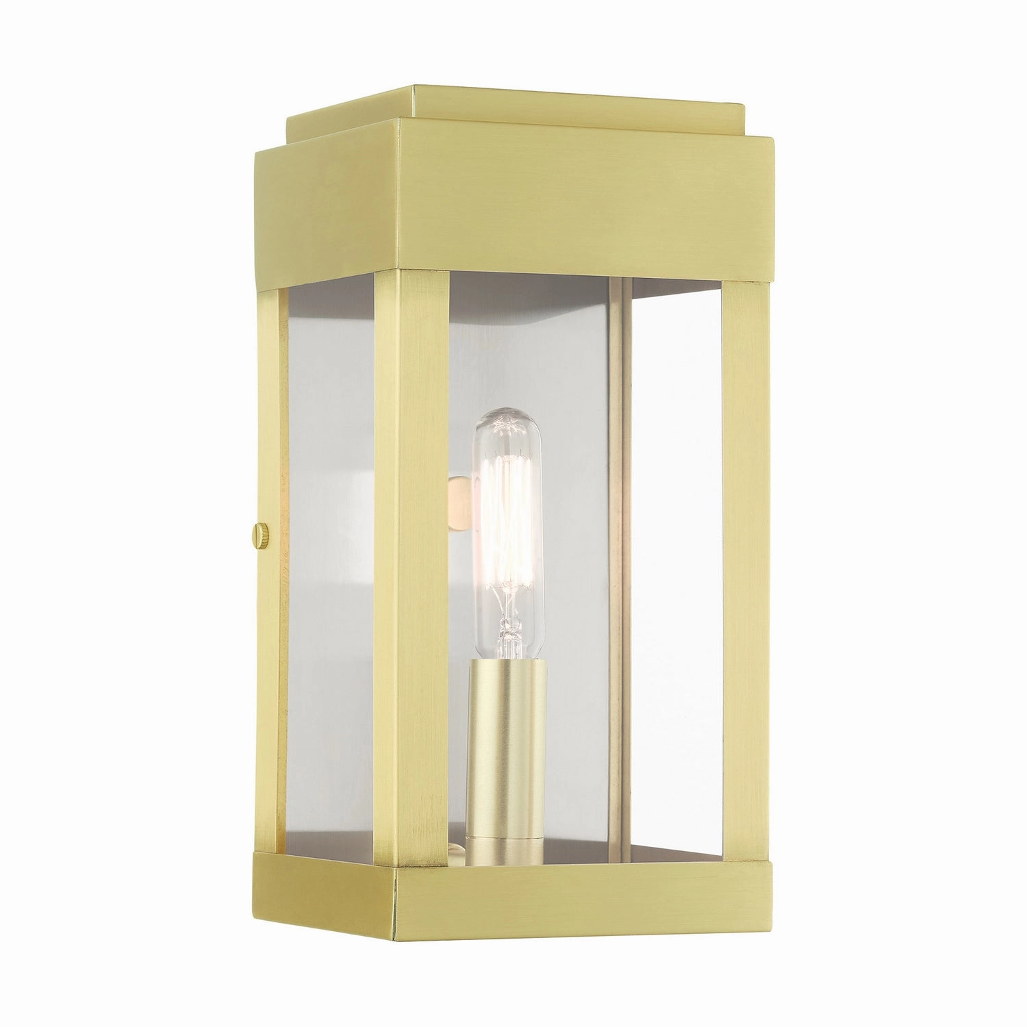 York One Light Outdoor Wall Lantern Satin Brass w/ Brushed Nickel Stainless SteelOutdoor wall sconces with motion sensor