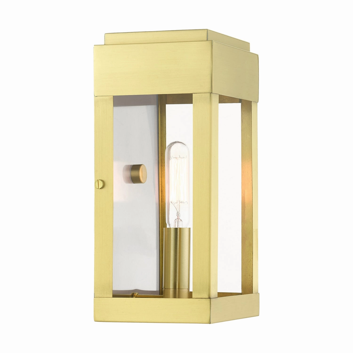 York One Light Outdoor Wall Lantern Satin Brass w/ Brushed Nickel Stainless Steel