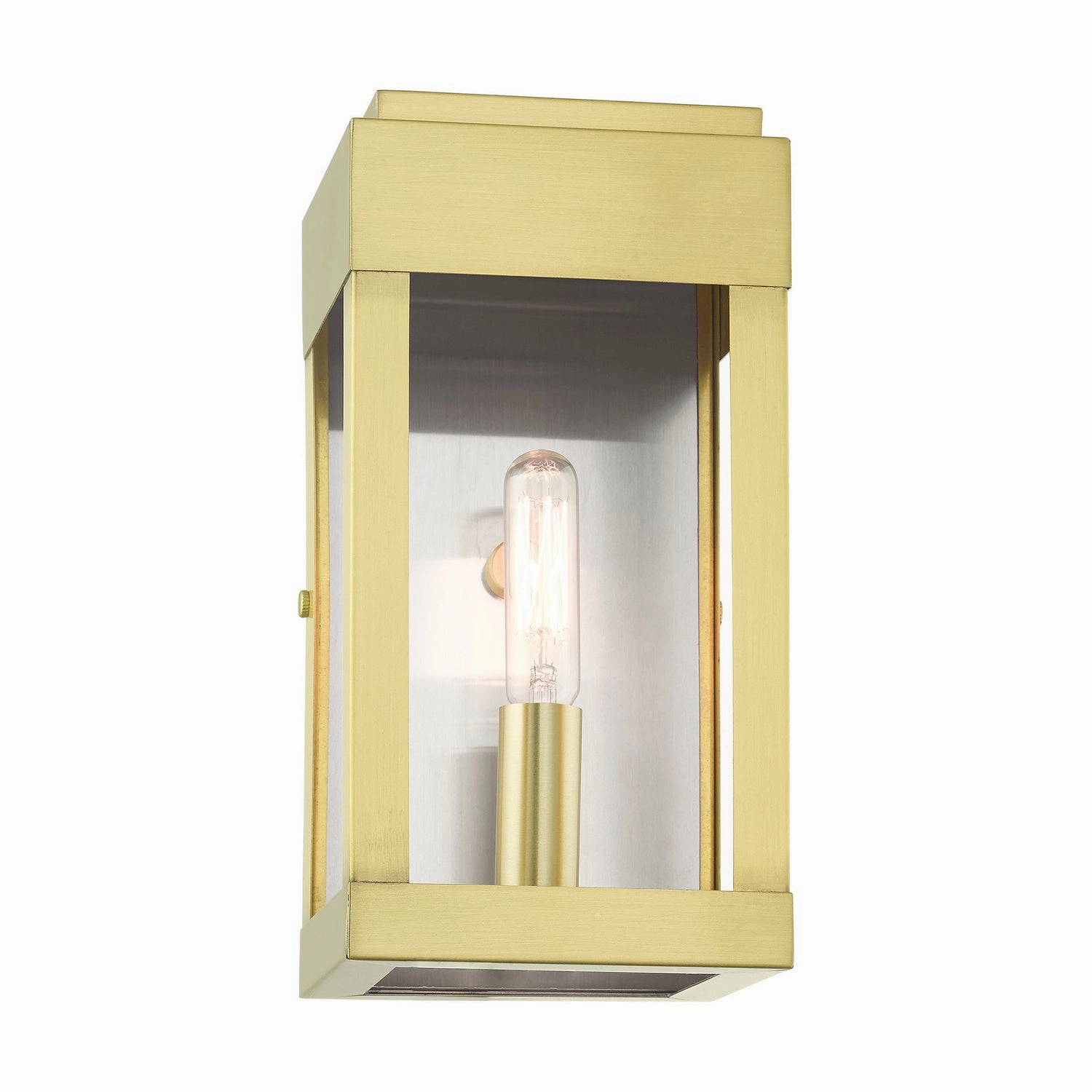 York One Light Outdoor Wall Lantern Satin Brass w/ Brushed Nickel Stainless Steel