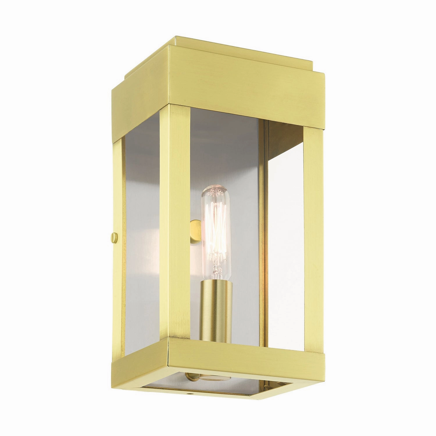 York One Light Outdoor Wall Lantern Satin Brass w/ Brushed Nickel Stainless Steel