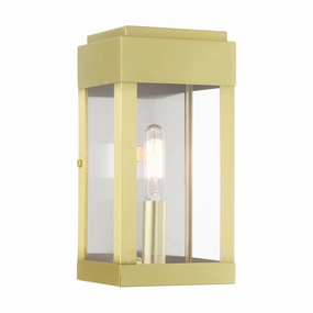 York One Light Outdoor Wall Lantern Satin Brass w/ Brushed Nickel Stainless SteelOutdoor wall sconces with motion sensor