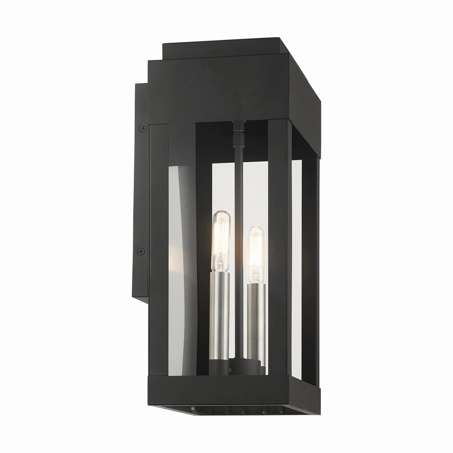 York Two Light Outdoor Wall Lantern Black w/ Brushed Nickels w/ Brushed Nickel Stainless Steel