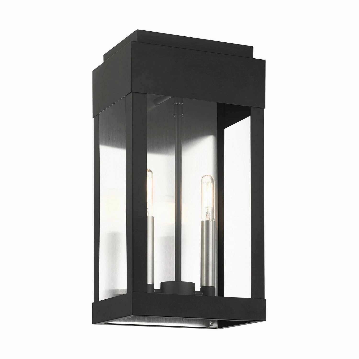 York Two Light Outdoor Wall Lantern Black w/ Brushed Nickels w/ Brushed Nickel Stainless Steel