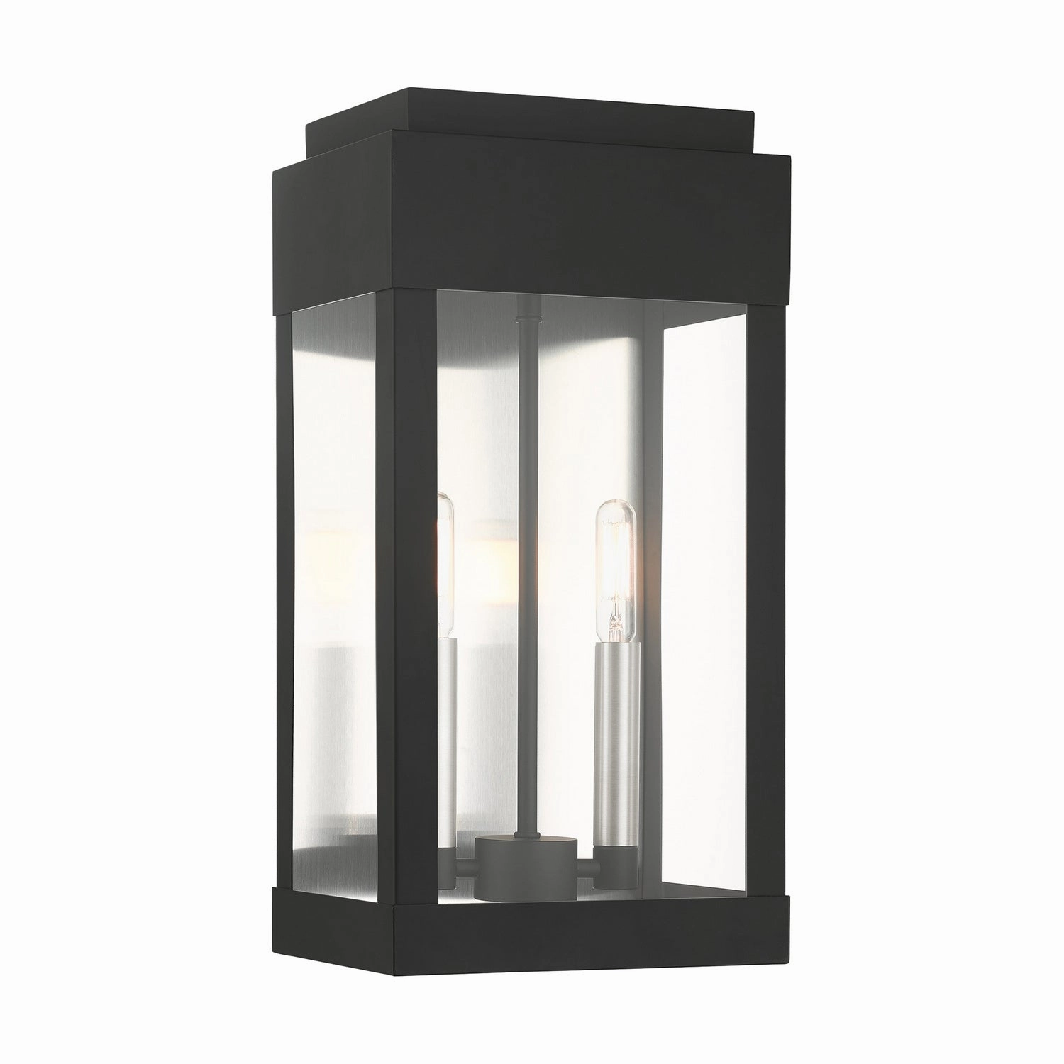 York Two Light Outdoor Wall Lantern Black w/ Brushed Nickels w/ Brushed Nickel Stainless SteelOutdoor wall sconces with motion sensor