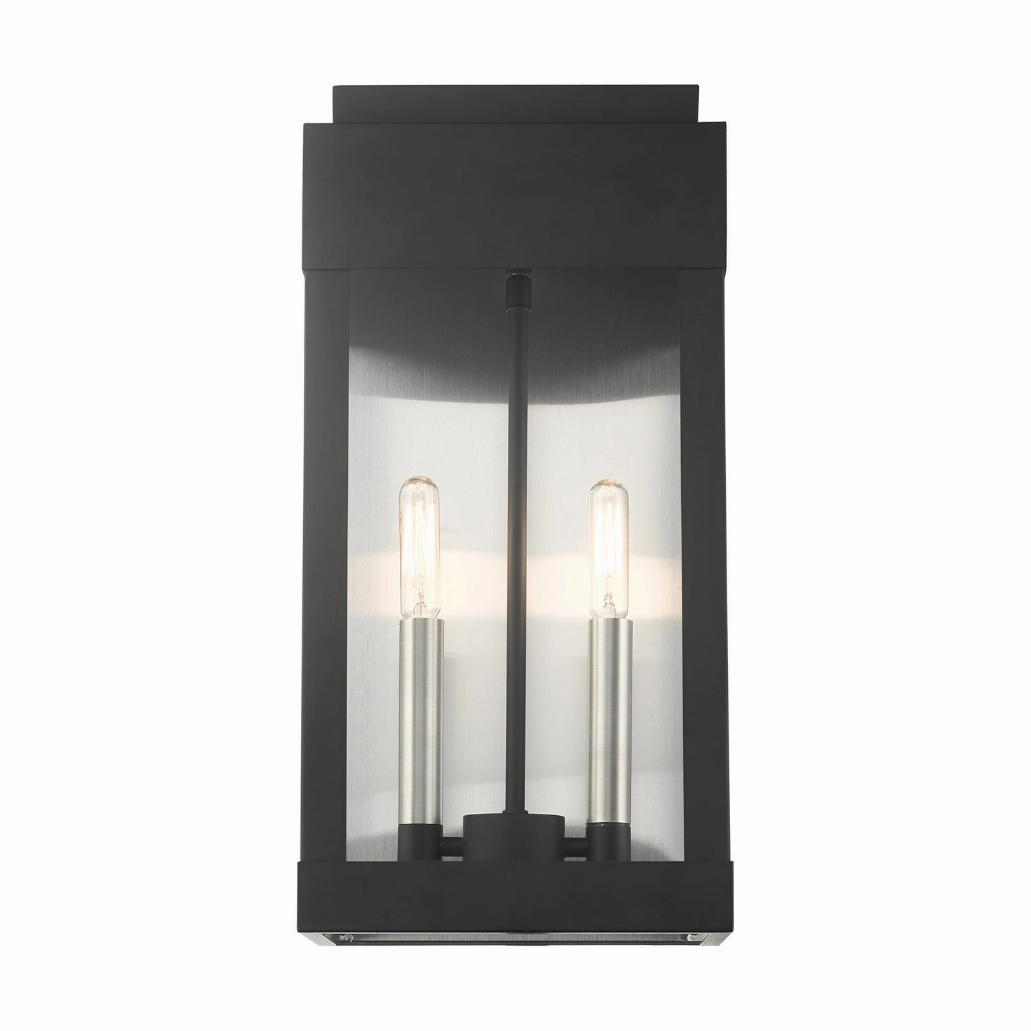York Two Light Outdoor Wall Lantern Black w/ Brushed Nickels w/ Brushed Nickel Stainless Steel