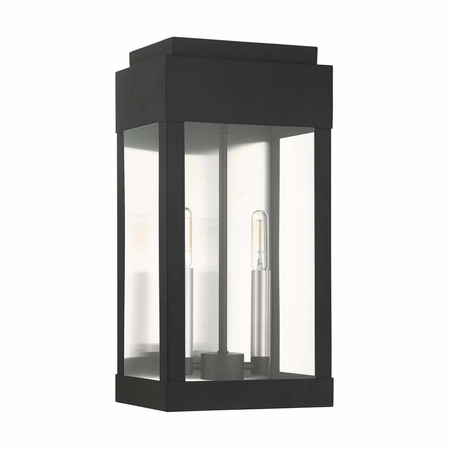 York Two Light Outdoor Wall Lantern Black w/ Brushed Nickels w/ Brushed Nickel Stainless Steel