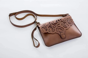 Dont Miss These Savings Yuppie Gift Baskets Flower Design Leather Clutch Handbag | Brown