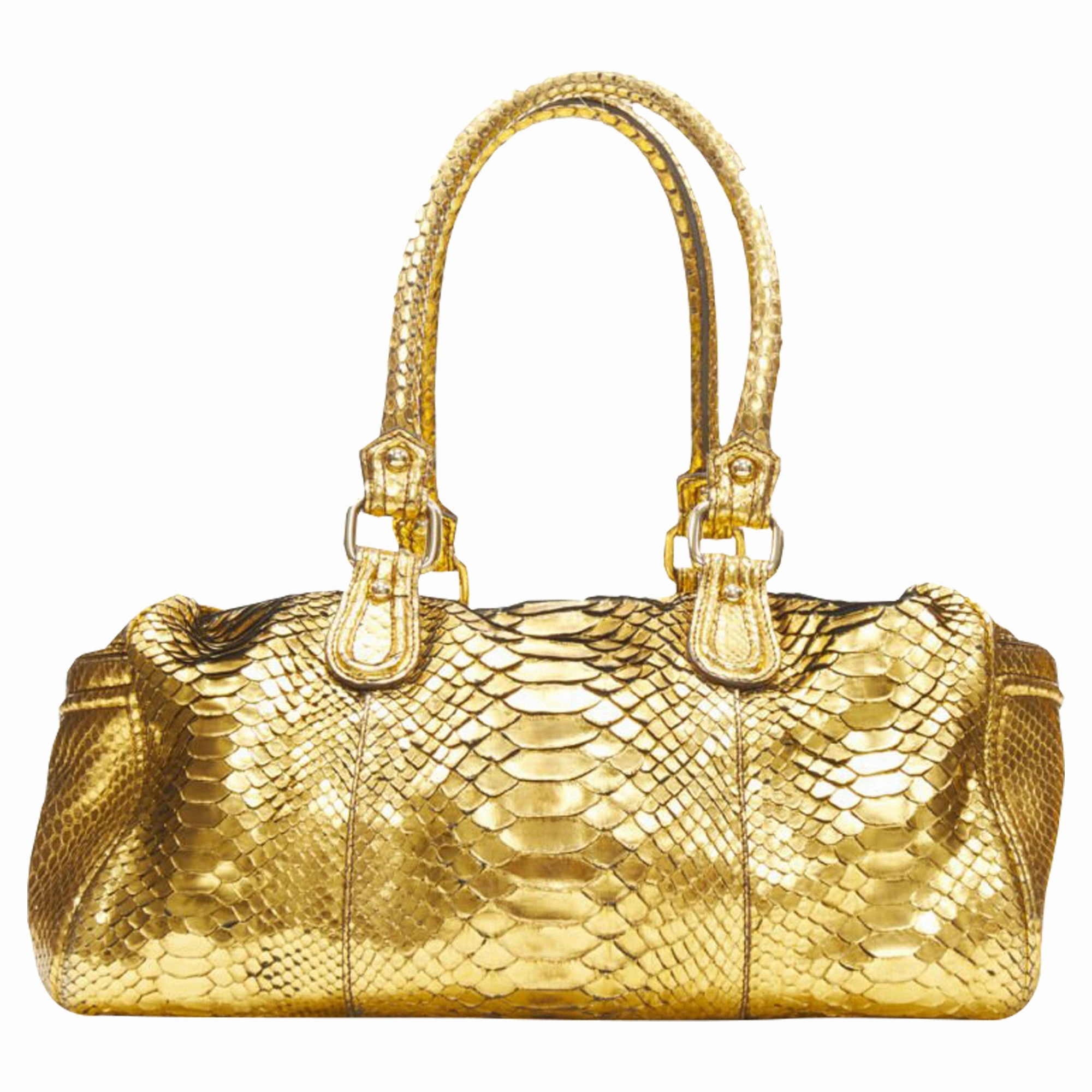 Clearance Savings Now Zagliani Metallic G Scaled Leather Top Handle Duffel Boston Bag
